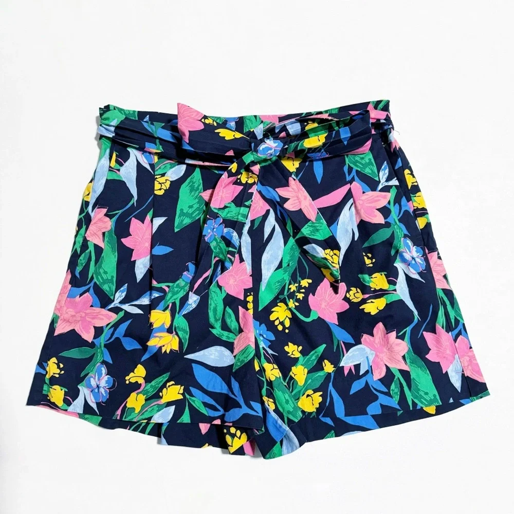 J. Crew Tie Waist Tropical Floral Poplin Shorts
